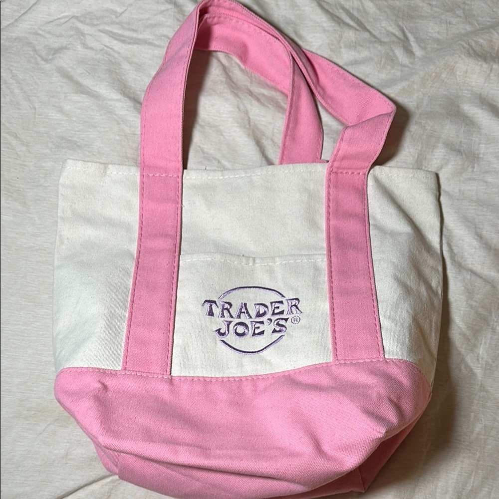 Trader Joe's Pink and White Canvas Tote Bag